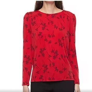 NWT Liz Claiborne red floral long sleeve blouse